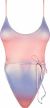 Costum de baie întreg Rionella – body cu aspect lucios, decupaje și șnur în talie M, pastel multicolor