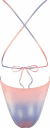 Costum de baie întreg Rionella – body cu aspect lucios, decupaje și șnur în talie M, pastel multicolor
