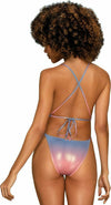 Costum de baie întreg Rionella – body cu aspect lucios, decupaje și șnur în talie M, pastel multicolor