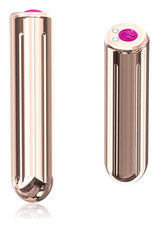 Vibrator clitoris Bullet Rock cu 9 moduri de vibratii si incarcare USB, 9 cm, auriu rose SOLLUXE® Every box holds joy-unbox it!