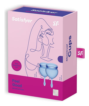 Set 2 cupe menstruale Satisfyer din silicon medical premium, Feel Good, albastru ErosVita