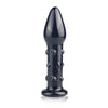 Dildo din sticla ROMANCE 14 cm cu striatii pentru stimulare si design elegant, negru
