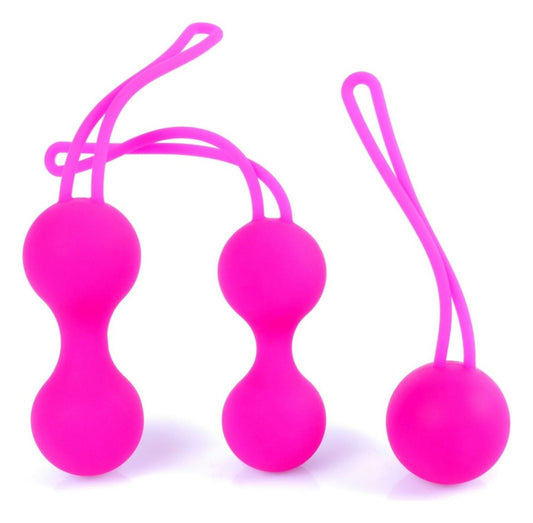 Set 3 bile vaginale KULKI pentru exercitii Kegel, silicon premium, roz SOLLUXE® Every box holds joy-unbox it!