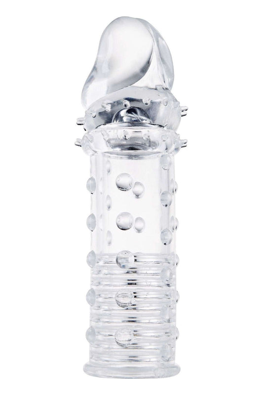 Manson din silicon cu striatii Power Stud Sleeve pentru barbati - prelungitor penis cu efect de marire, transparent