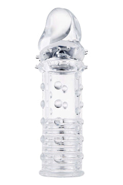 Manson din silicon cu striatii Power Stud Sleeve pentru barbati - prelungitor penis cu efect de marire, transparent