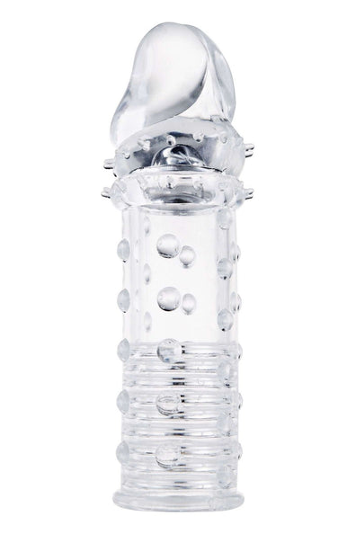 Manson din silicon cu striatii Power Stud Sleeve pentru barbati - prelungitor penis cu efect de marire, transparent
