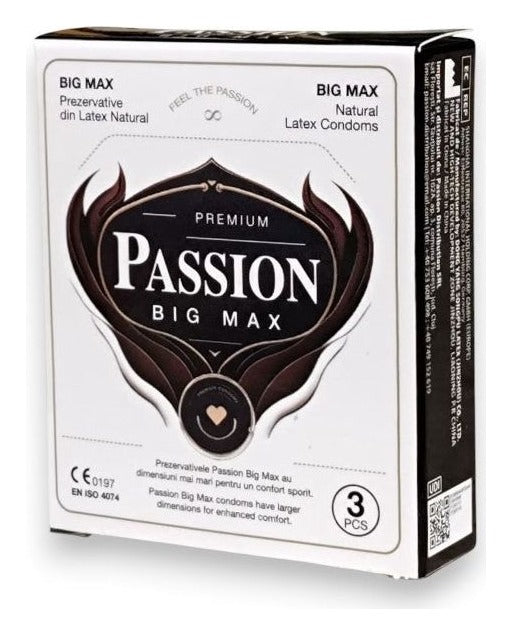 Prezervative PASSION Big Max, 3 bucăți – diametru mare 55 mm, latex natural, lubrifiate SOLLUXE Every box holds joy - unbox it!