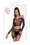 Set cu top crop si fusta mini din plasa cu maneci lungi – compleu sexy One Size (marime universala), negru SOLLUXE Every box holds joy - unbox it!
