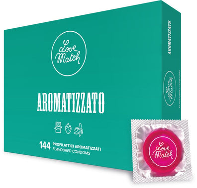 Prezervative profesionale Love Match Aromatizzato, arome de ciocolata, capsuni si banane, 144 buc
