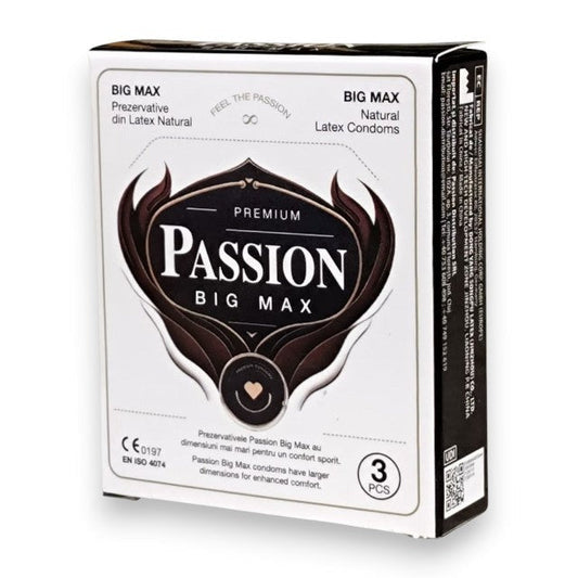 Prezervative PASSION Big Max, 3 bucăți – diametru mare 55 mm, latex natural, lubrifiate SOLLUXE Every box holds joy - unbox it!