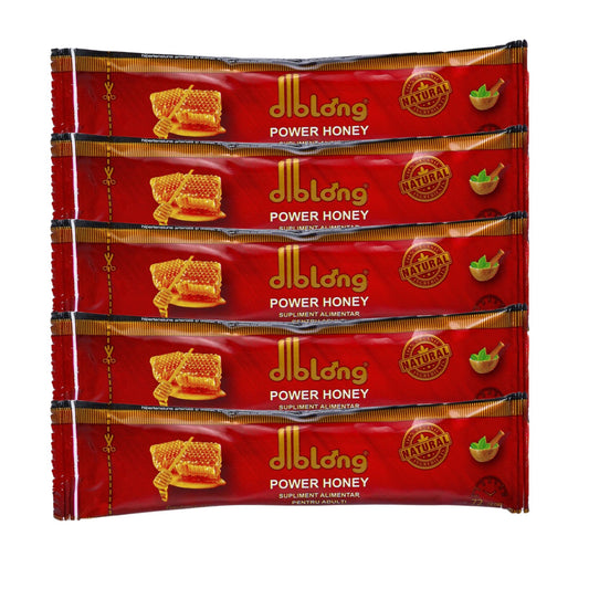 DIBLONG Set 5 plicuri  POWER HONEY, pentru cresterea libidoului, potenta, erectie, ejaculare precoce, Unisex, 100% natural, 5 plicuri x 15 g