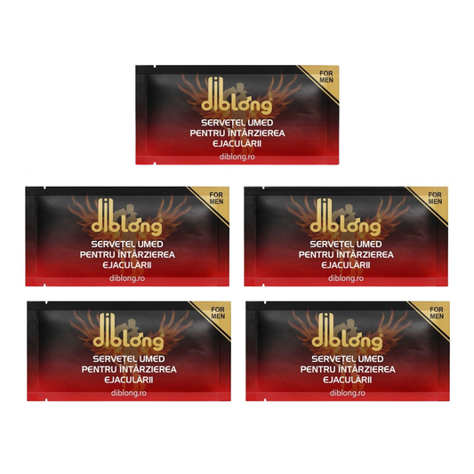 Diblong Delay Wipe - Șervețel pentru bărbați, cu ingrediente ce pot ajuta la întârzierea ejaculării, 5 buc