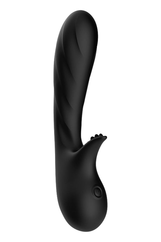 Vibrator punctul G ROMANCE cu stimulator clitoris, 9 moduri de vibratii si incarcare USB, silentios, silicon premium, negru SOLLUXE® Every box holds joy-unbox it!