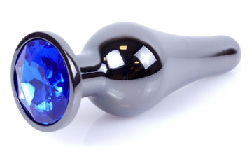 Dop anal Jewellery Dark Silver Butt Plug 9.5 cm, albastru - 64 - 00059