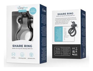 Inel cu vibratii si prindere dubla Share Ring Rabbit din silicon premium, mentine erectia si stimuleaza, negru