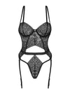 Body Yaskana - lenjerie erotică din dantelă cu portjartier și decupaje provocatoare XL/XXL, negru SOLLUXE Every box holds joy - unbox it!