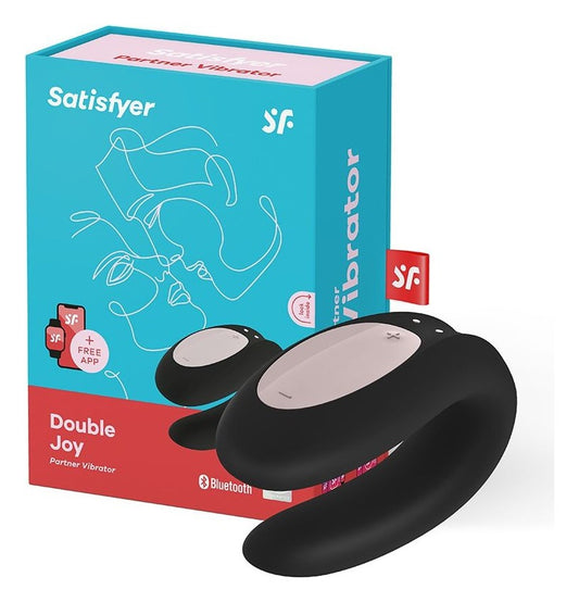 Vibrator pentru cuplu U-shape Satisfyer Double Joy cu 10 moduri de vibratii, 2 motoare si aplicatie smart, incarcare USB, negru ErosVita