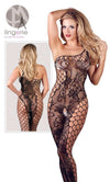 Bodystocking asimetric – catsuit sexy din plasă cu dantela si decupaje provocatoare S-L, negru SOLLUXE Every box holds joy - unbox it!