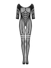 Bodystocking Obsessive G329 - catsuit provocator din plasă cu decupaje și model sexy XL/XXL, negru