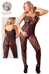 Bodystocking – catsuit sexy din plasă cu dantela si decolteu provocator 2XL/3XL, negru