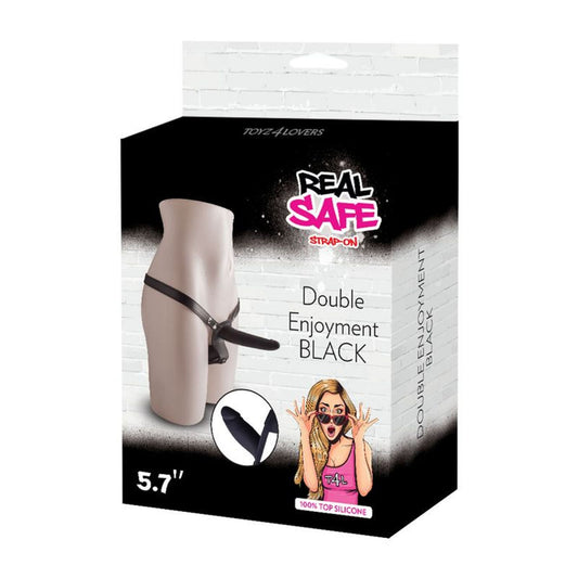 Strap-On dublu cu ham si suport de prindere ajustabil pentru dubla penetrare 14.5 cm, negru ErosVita