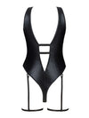 Costum de baie întreg Punta Negra - body sexy cu aspect lucios, decupaje și accesorii seducătoare, animal print negru SOLLUXE Every box holds joy - unbox it!