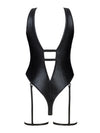 Costum de baie întreg Punta Negra - body sexy cu aspect lucios, decupaje și accesorii seducătoare, animal print negru