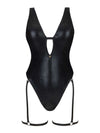Costum de baie întreg Punta Negra - body sexy cu aspect lucios, decupaje și accesorii seducătoare, animal print negru SOLLUXE Every box holds joy - unbox it!