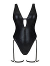 Costum de baie întreg Punta Negra - body sexy cu aspect lucios, decupaje și accesorii seducătoare, animal print negru