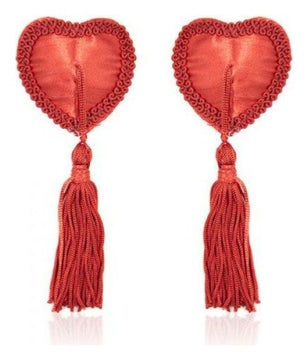 Accesorii pentru sani Heart Nipples Tassels din satin, autoadezive ErosVita