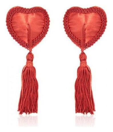 Accesorii pentru sani Heart Nipples Tassels din satin, autoadezive ErosVita