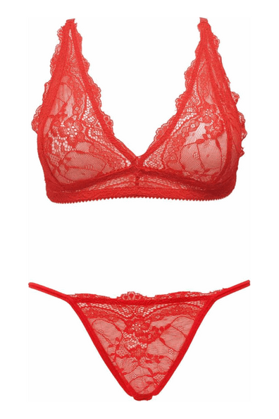Set lenjerie intima Ouno, 2 Piese – compleu sexy cu sutien si chiloti din dantela S/M, rosu ErosVita