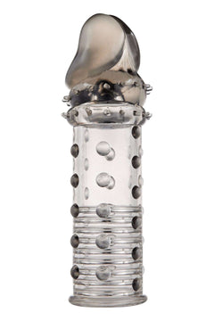 Manson din silicon cu striatii Power Stud Sleeve pentru barbati - prelungitor penis cu efect de marire, gri