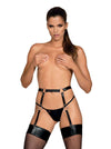 Accesoriu erotic Harness Garter Belt A741 - portjartier provocator din vinil cu bretele reglabile si insertii metalice One Size (marime universala), negru SOLLUXE Every box holds joy - unbox it!