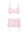 Set de lenjerie intimă Girlly - compleu sexy cu sutien, chiloți și portjartier din dantelă S/M, roz SOLLUXE Every box holds joy - unbox it!
