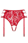 Chiloti cu portjartier Rediosa – tanga sexy din dantelă cu accesoriu și decupaje provocatoare, roșu SOLLUXE Every box holds joy - unbox it!