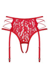 Chiloti cu portjartier Rediosa – tanga sexy din dantelă cu accesoriu și decupaje provocatoare, roșu SOLLUXE Every box holds joy - unbox it!