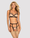 Set de lenjerie intimă Nudelia – compleu elegant cu sutien, chiloți și portjartier S/M, nude/negru