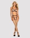 Set de lenjerie intimă Nudelia – compleu elegant cu sutien, chiloți și portjartier S/M, nude/negru