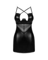 Set de lenjerie intimă Norides – rochie din vinil cu dantelă, decolteu sexy și chiloți tanga XL/2XL, negru