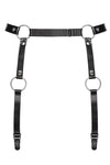 Accesoriu erotic Harness Garter Belt A741 - portjartier provocator din vinil cu bretele reglabile si insertii metalice One Size (marime universala), negru