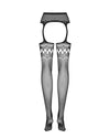 Dres Feisty Garter Stockings S214 din plasa fina cu model sexy, portjartier si decupaje - marime universala (one size), negru