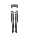 Dres Feisty Garter Stockings S214 din plasa fina cu model sexy, portjartier si decupaje - marime universala (one size), negru
