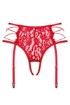 Chiloti cu portjartier Rediosa – tanga sexy din dantelă cu accesoriu și decupaje provocatoare, roșu