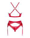 Set de lenjerie intimă Lacelove – compleu pentru adulți cu sutien, chiloți și portajartier din dantelă, roșu