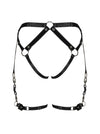 Accesoriu erotic Spicy Harness A762– portjartier provocator din vinil cu bretele reglabile si insertii metalice XL/XXL, negru
