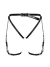 Accesoriu erotic Spicy Harness A762– portjartier provocator din vinil cu bretele reglabile si insertii metalice XL/XXL, negru