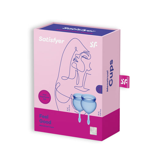 Set 2 cupe menstruale Satisfyer din silicon medical premium, Feel Good, albastru