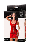 Rochie wetlook Bessie cu aspect mulat, decupaje provocatoare si efect glossy, rosu