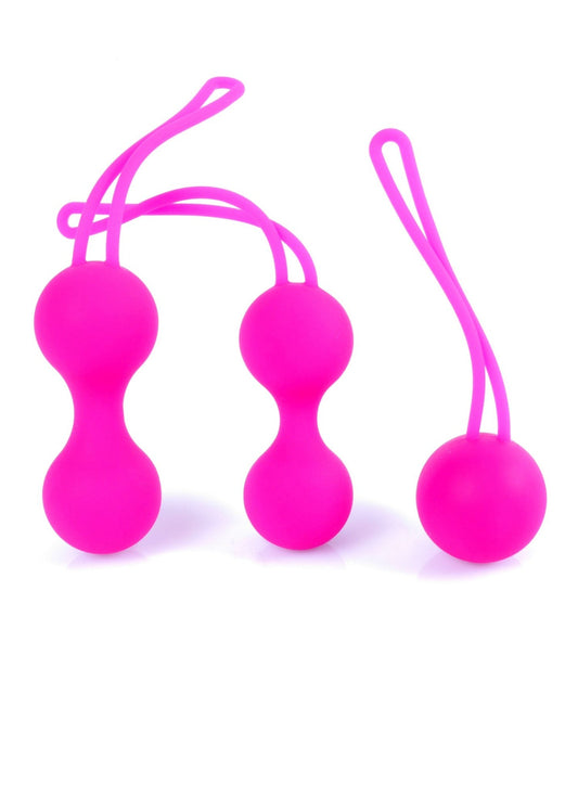 Set 3 bile vaginale KULKI pentru exercitii Kegel, silicon premium, roz